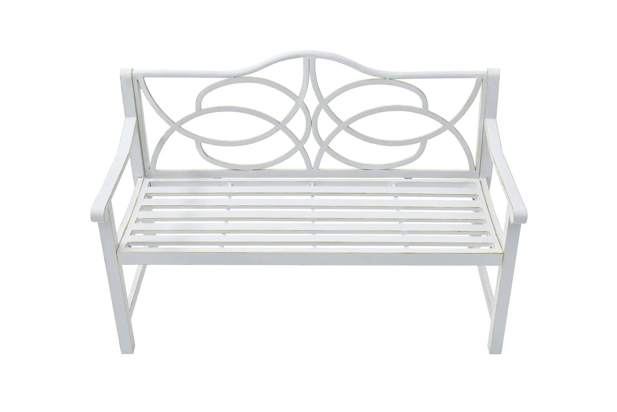 Outdoor Garden Patio Bench With Backrest And Armrest, Slatted Seat For Park, Yard & Porch, Balcony, Accommodates 2 - 3 People - White by HouseOfZazla