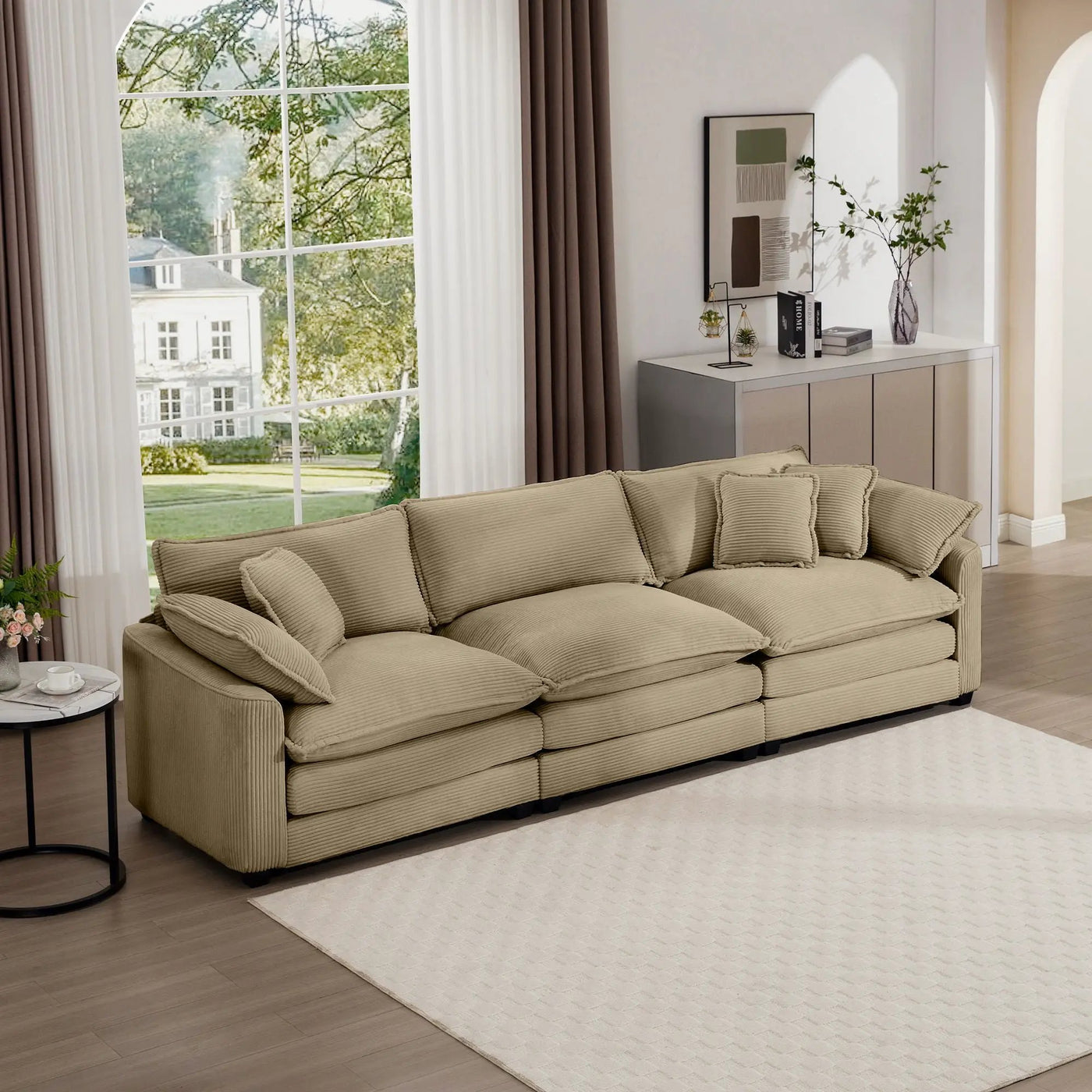Mid-Century Modern 3 Seater Sectional Sofa With Arm And Throw Pillows by Unique Piece Furniture