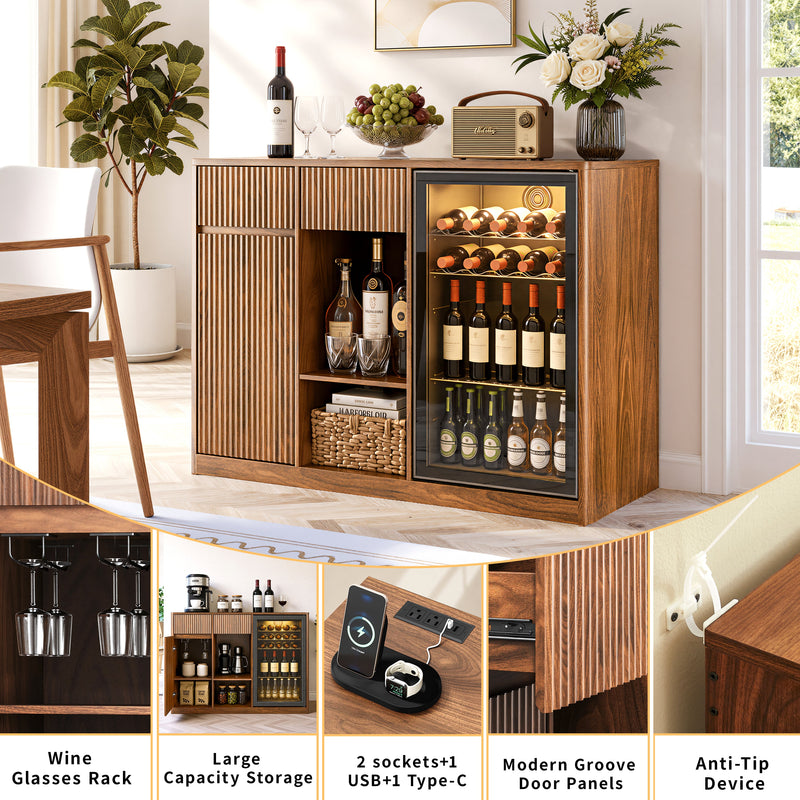 51" Fluted Bar Cabinet with Fridge Space and Wine Glass Rack by HouseOfZazla