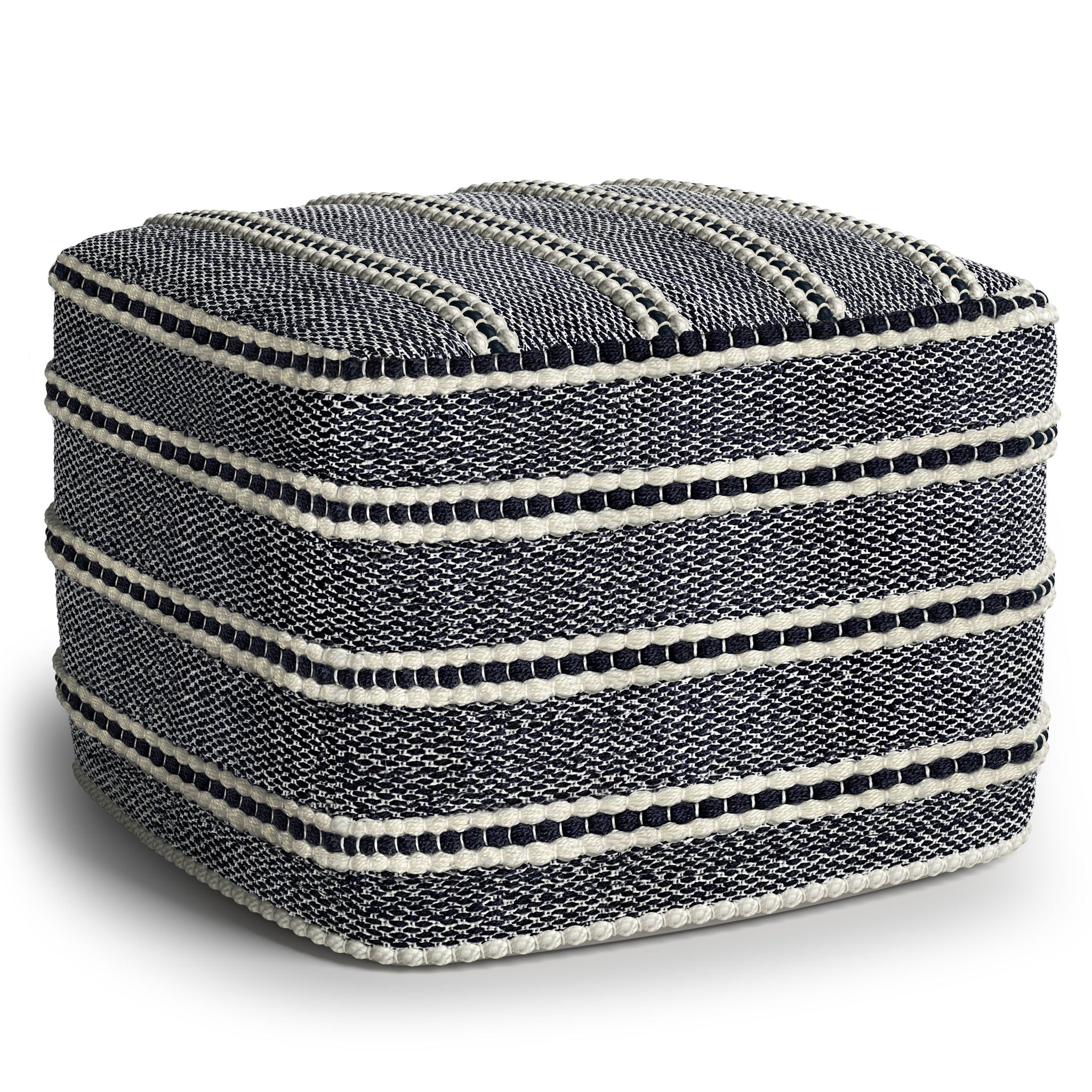 Corrie - Square Outdoor / Indoor Pouf - Navy / White by HouseOfZazla