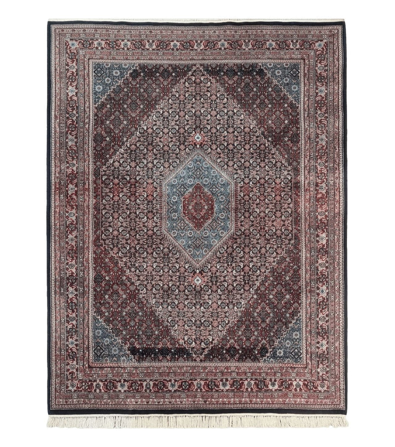 Indo Persian Bidjar Rug 8x11, Herati Mahi Pattern, Red Navy Blue, Handmade Vintage Wool Carpet by Jewel Rugs