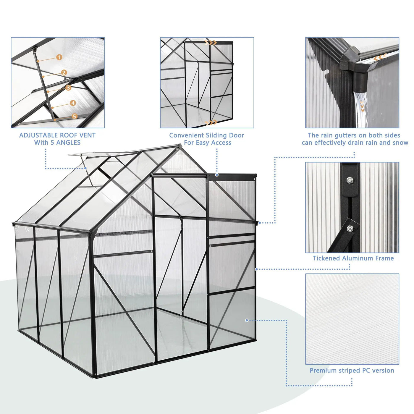 Polycarbonate house Raised Base And Anchor Aluminum Heavy Duty Walk-In houses For Outdoor Backyard In All Season by HouseOfZazla