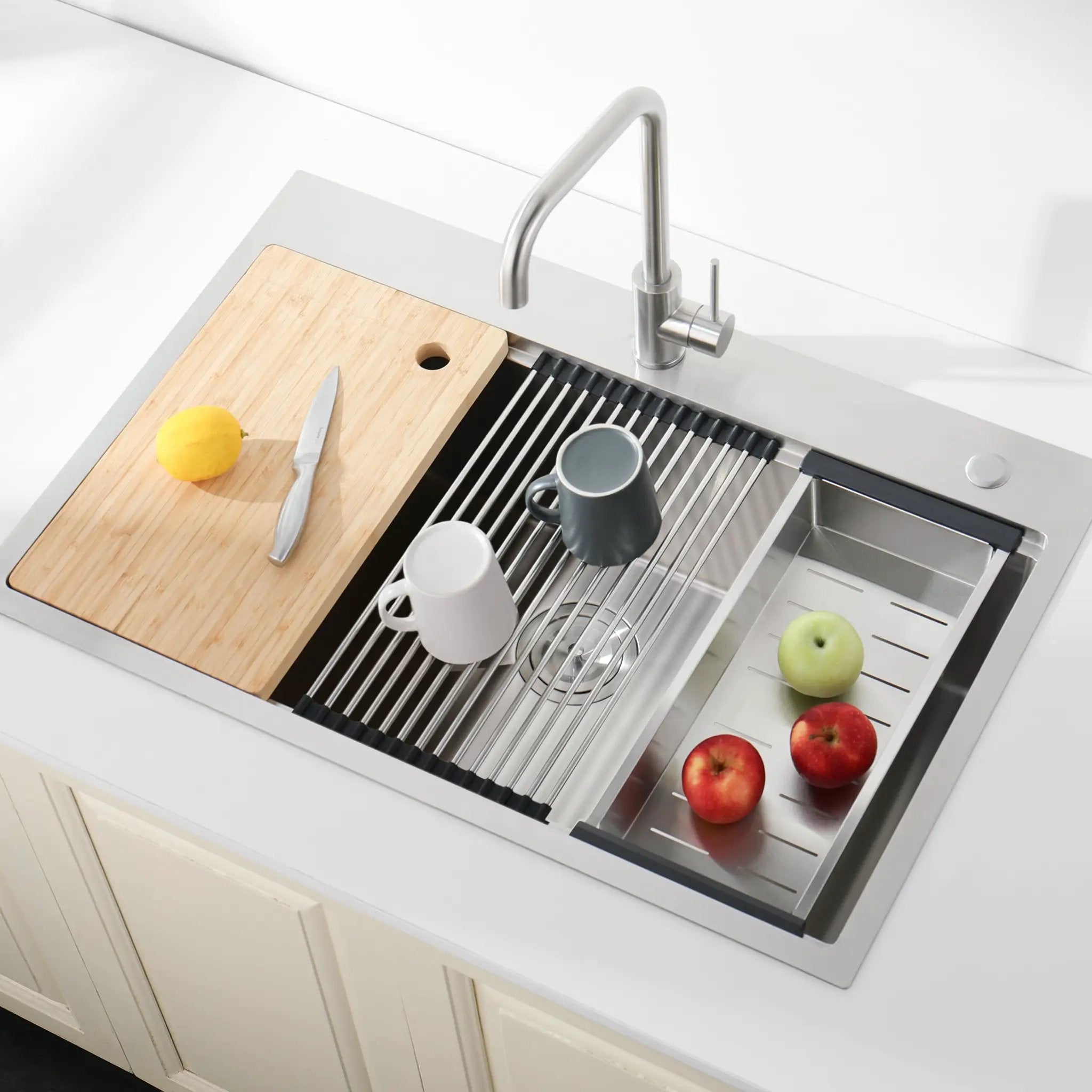 Stainless Steel Kitchen Sink, 33”x22” Single Bowl, Overmount, Brushed Finish by HouseOfZazla