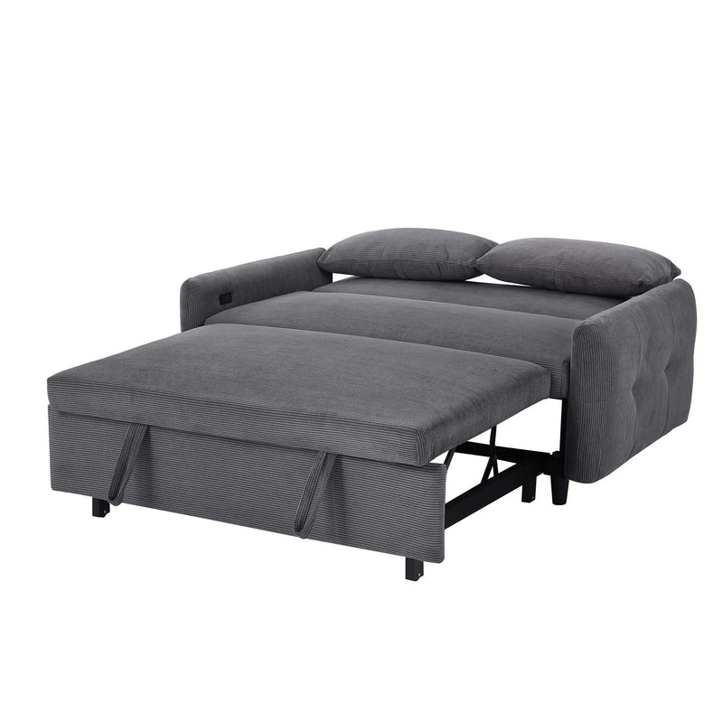Pull-Out 2 Seat Modern Sleeper Sofa With 2 Throw Pillows And USB Ports by HouseOfZazla