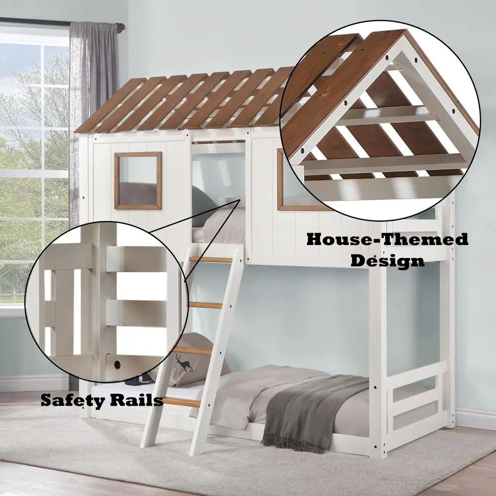 Inara - Twin Over Twin Bunk Bed - White & Rustic Oak by Unique Piece Furniture