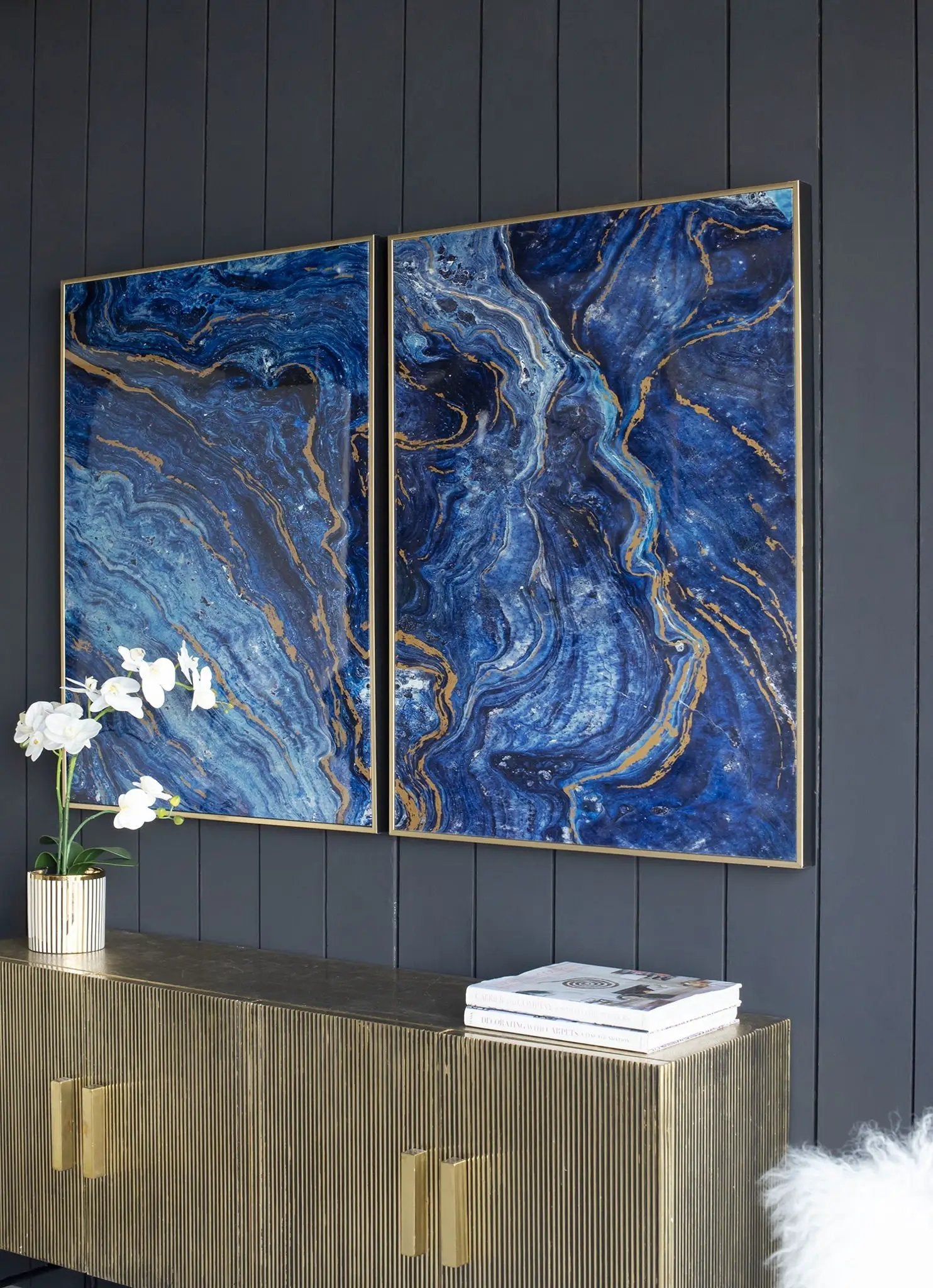 Framed Art Panels, Unique Marbled Design (Set of 2) - Blue by Unique Piece Furniture