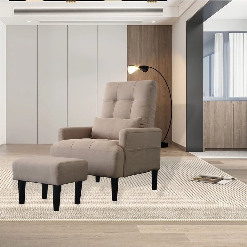 Living Room Sofa Single Chair And Ottoman, Modern Multi-Function Fabric Living Room Sofa Lounge Chair Bed And Stool. Soft Leisure Single Chair Adjustable Into 5 Angles With Sofa Bed by Unique Piece Furniture
