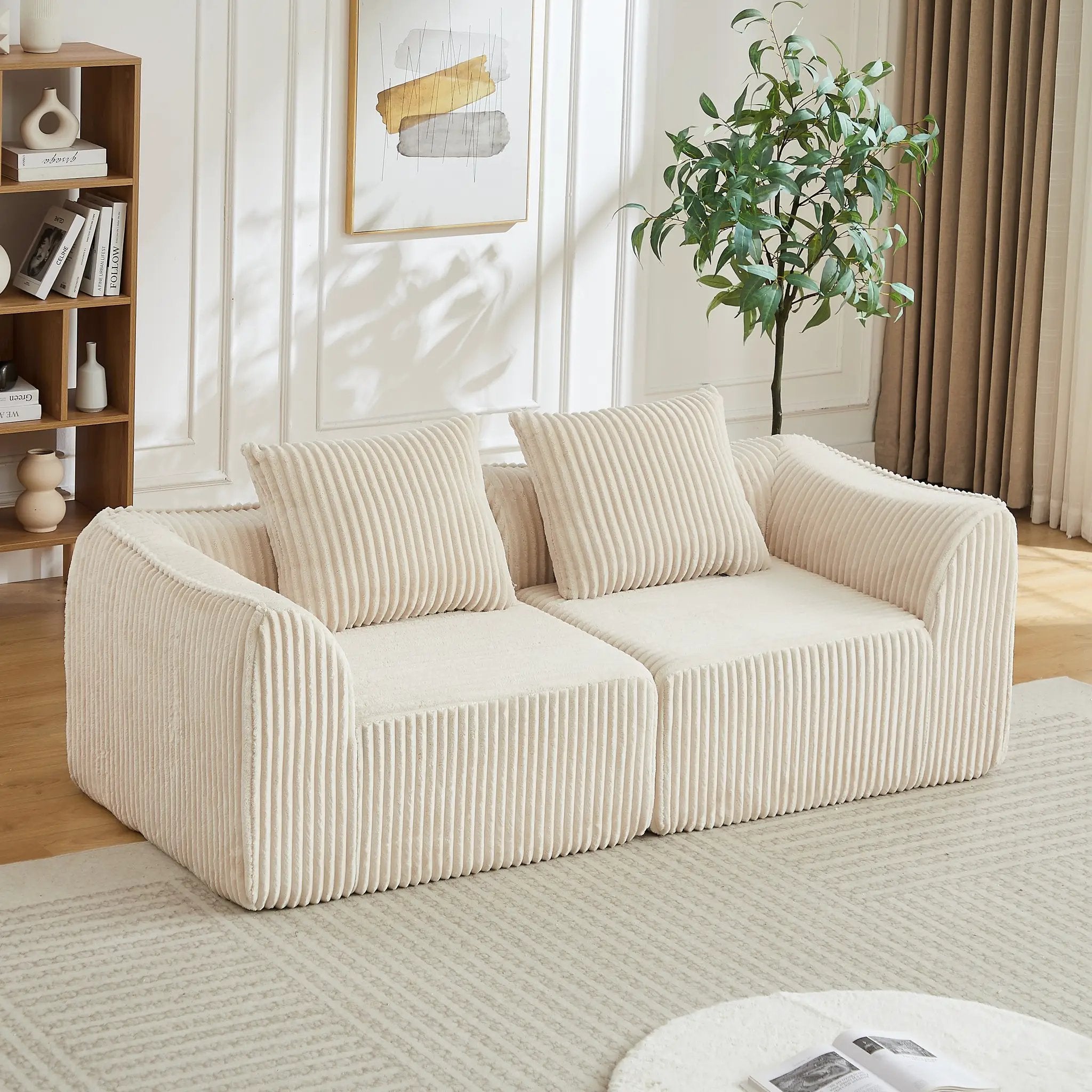 Minimalist Corduroy Sofa Featuring Curved Lines by HouseOfZazla
