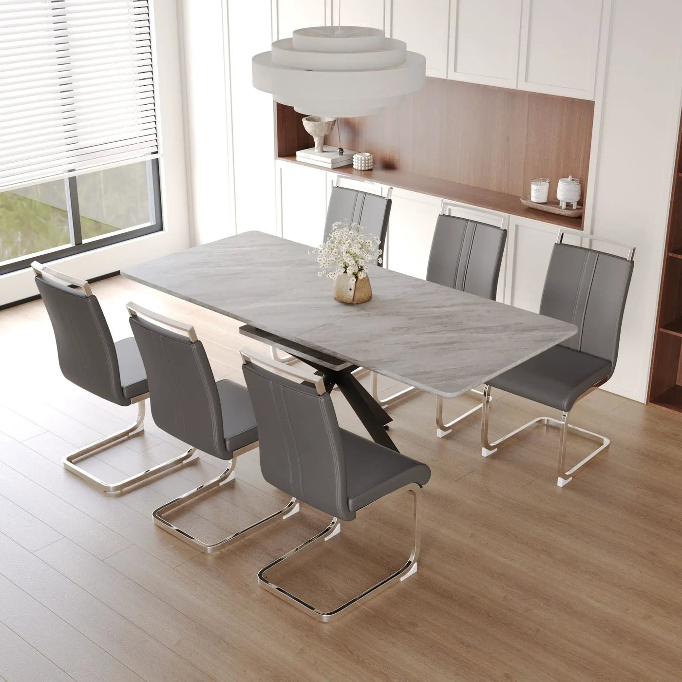 Modern Extendable Dining Table Set With Soft Padded Armless Chairs by Unique Piece Furniture