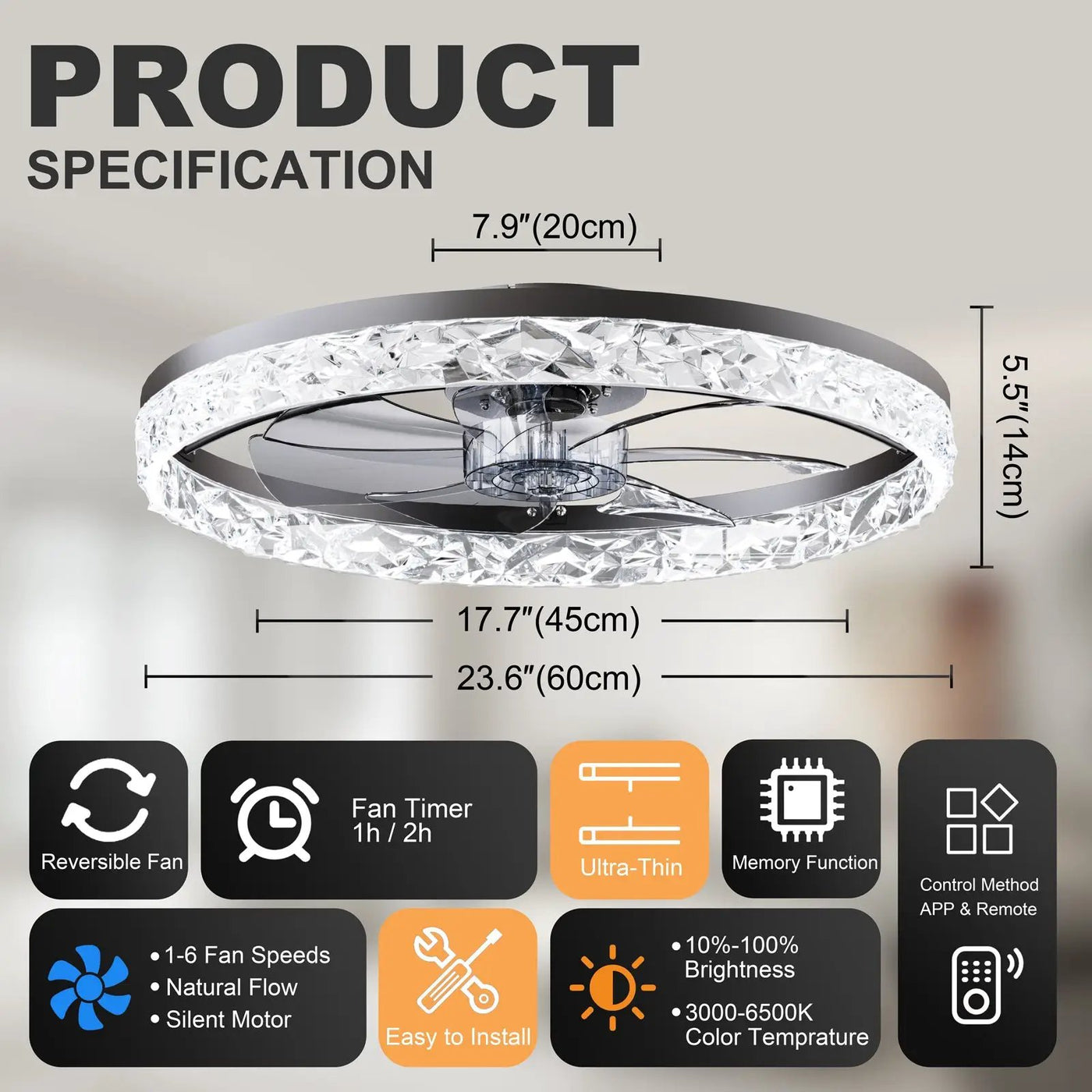 23.6" Ceiling Fan with Lights, Remote and App Control by HouseOfZazla