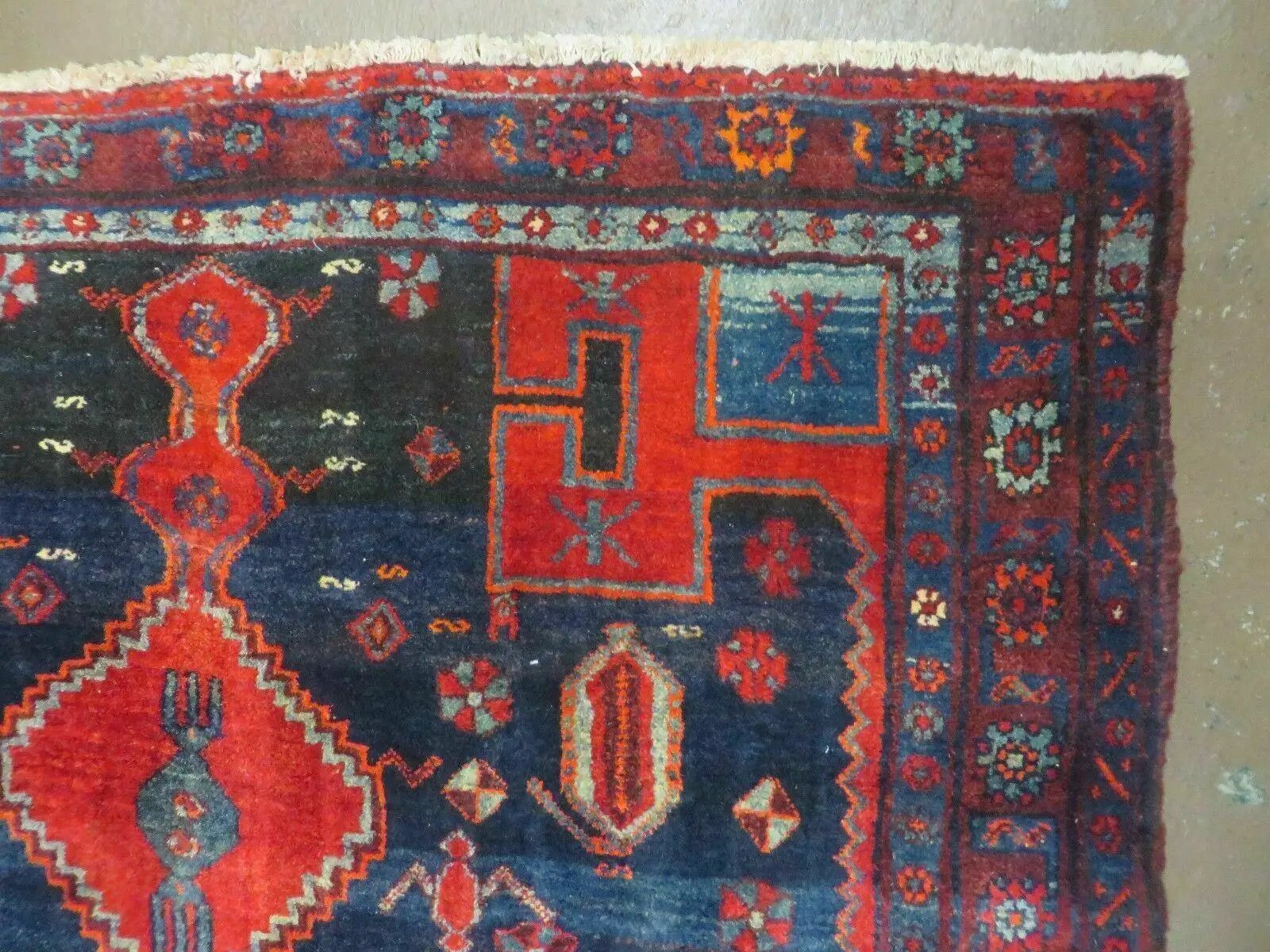 4' 6" X 8' 2" Antique Handmade India Tribal Geometric Wool Rug Red Blue # 129 by Jewel Rugs