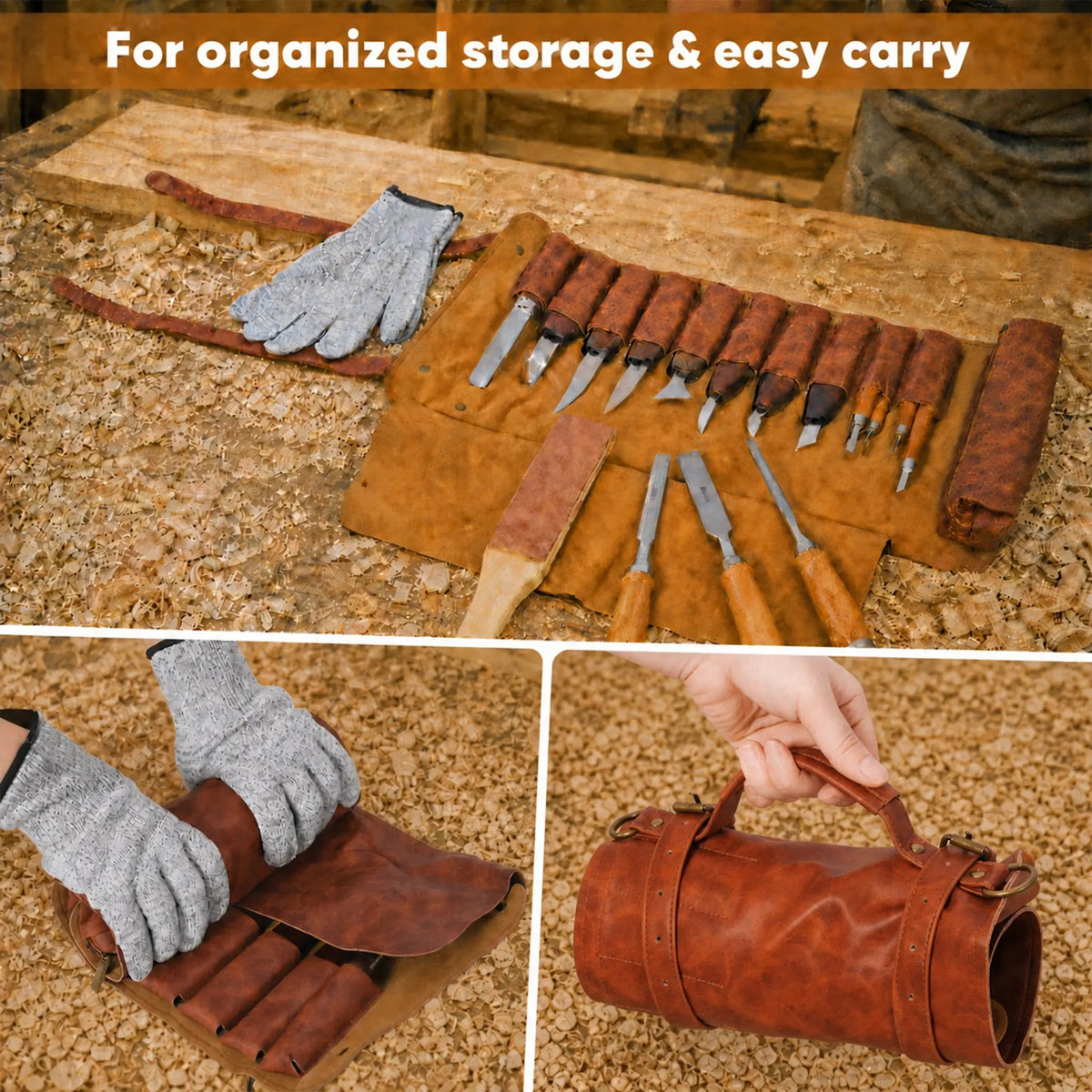 20 Pcs Wood Carving Tools Set with PU Leather Storage Roll Bag by HouseOfZazla