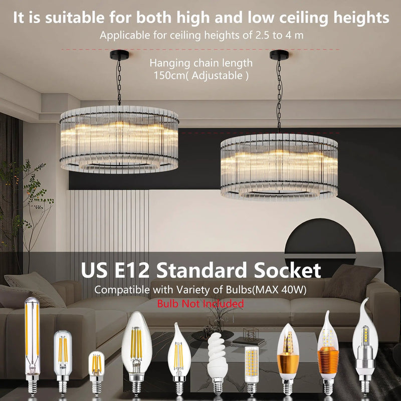 37-Inch Modern Black Round 8-Light Crystal Chandelier by HouseOfZazla
