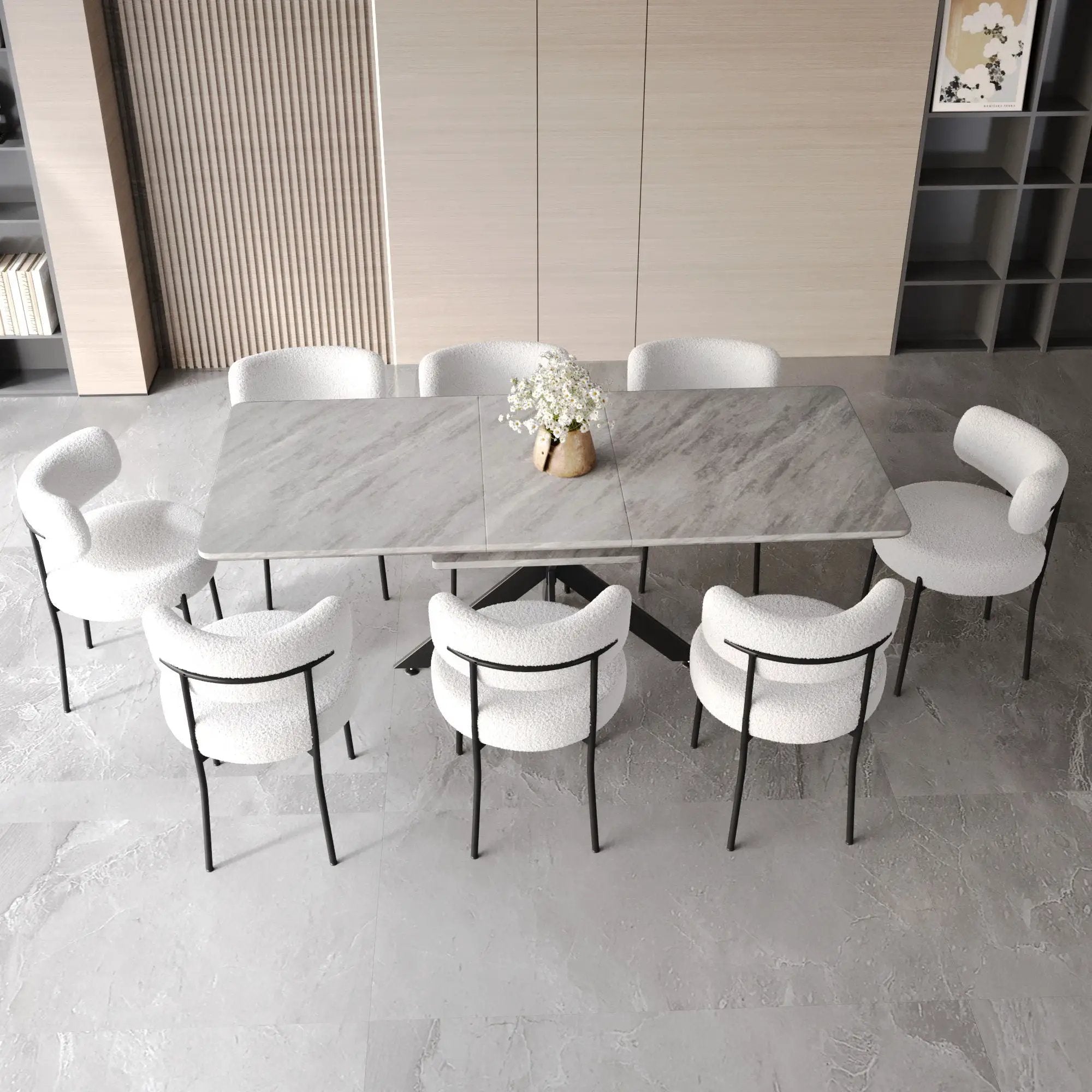 Extendable Dining Table Set With Curved Backrest Upholstered Chairs by Unique Piece Furniture