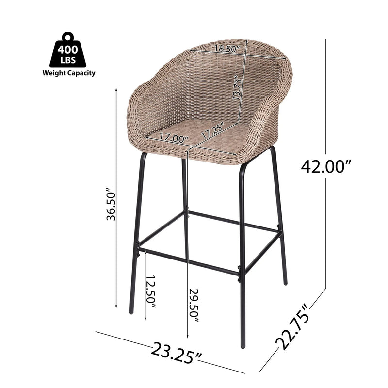 Ladd Outdoor Metal Wicker Barstool Set of 2 by HouseOfZazla
