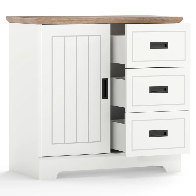 Farmhouse Sideboard Buffet Cabinet Kitchen Pantry with Sliding Doors-White by DirectDeals