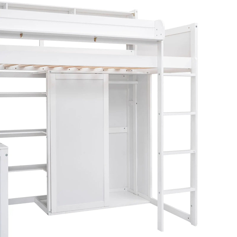 Loft Bed With Built In Desk, Storage Shelves, And Wardrobe by Unique Piece Furniture