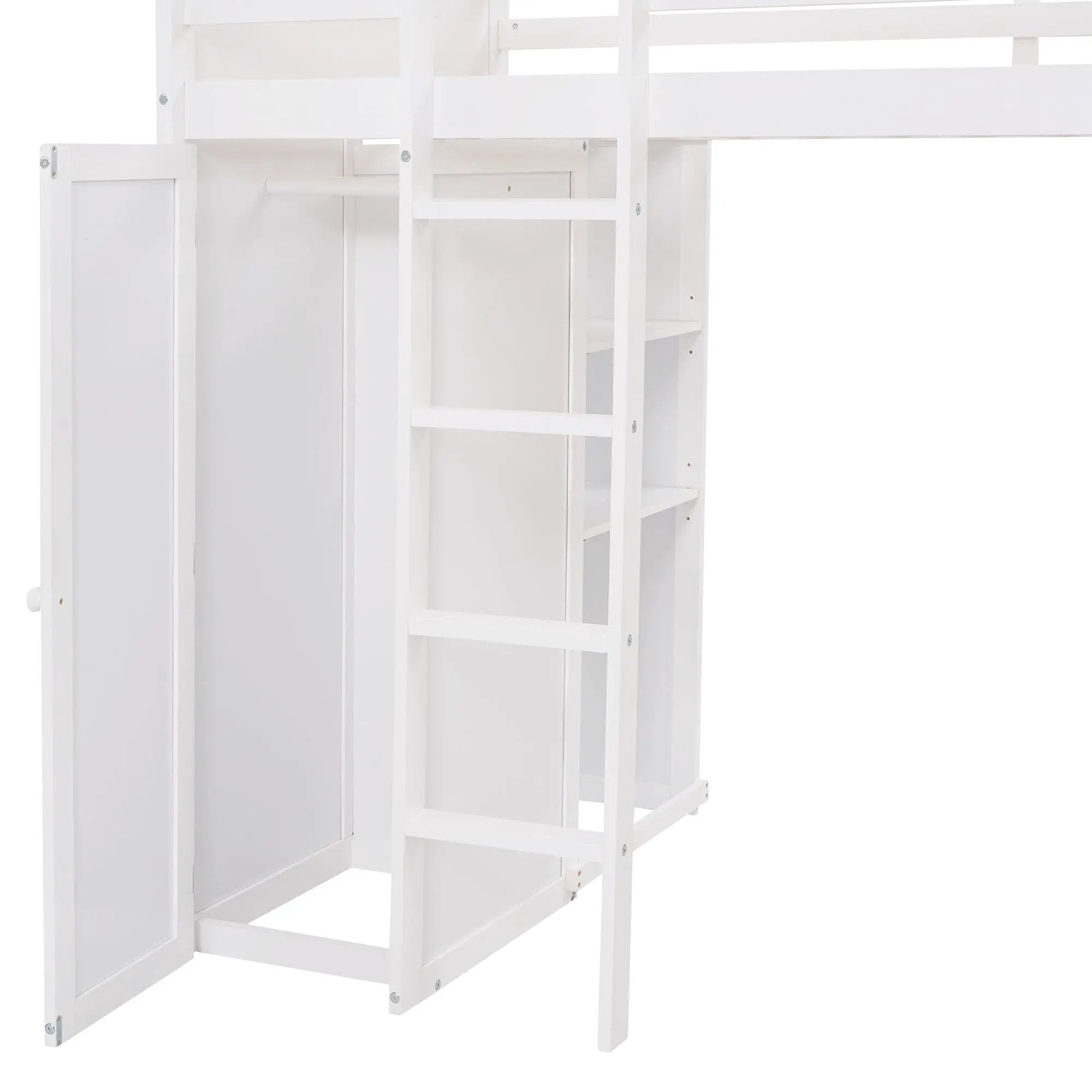 Loft Bed With A Stand Alone Bed, Shelves, Desk, And Wardrobe by HouseOfZazla