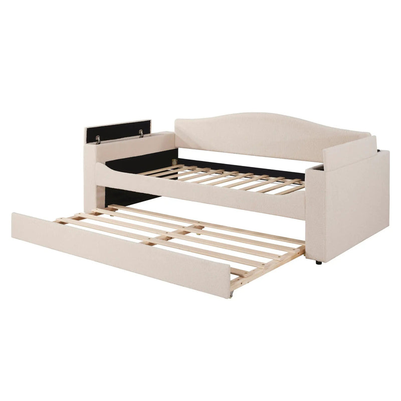 Upholstered Daybed With Storage Armrests, Trundle And Latest Integrated tooth Audio System by HouseOfZazla