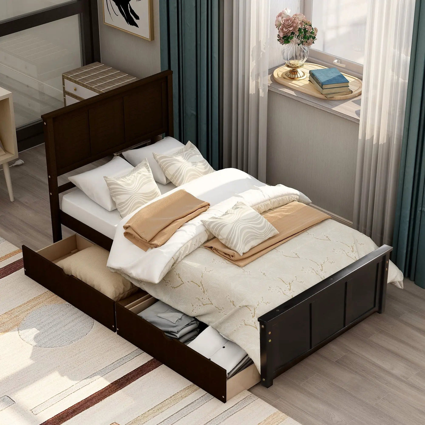Platform Storage Bed With 2 Wheel Base Drawers by HouseOfZazla