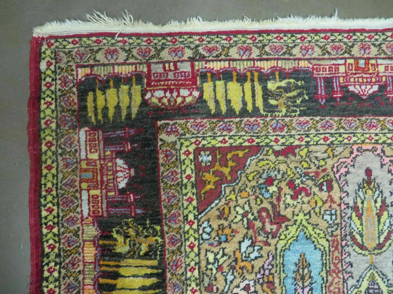 4' X 6' Antique 1920s Handmade Turkish Mehrab Design Wool Rug Lantern Beautiful by Jewel Rugs
