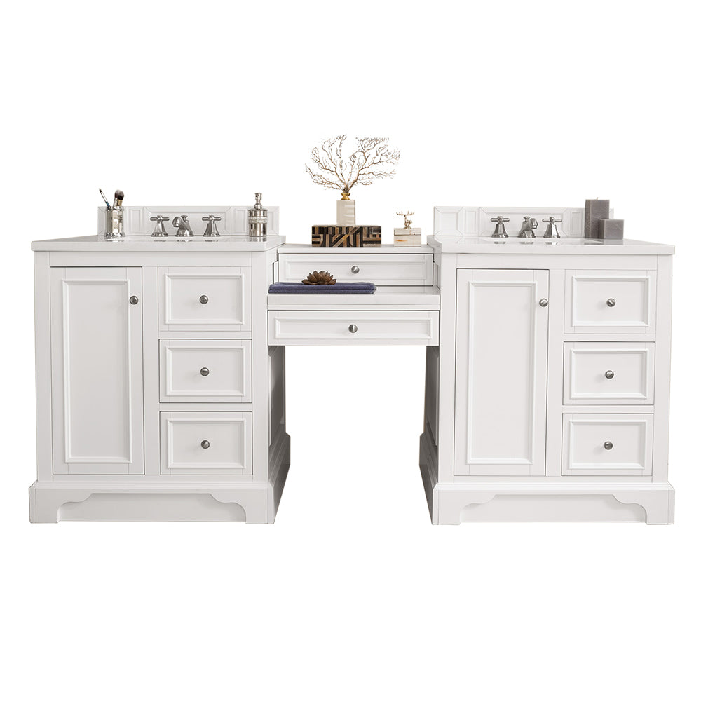 James Martin De Soto 82" Double Bathroom Vanity, Bright White with White Zeus countertop