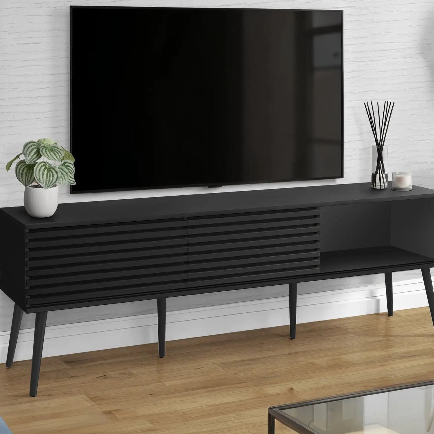 TV Stand, Media Entertainment Center, Storage Cabinet, Console, Storage Shelves, Bedroom, Living Room, Contemporary, Modern - Black by Unique Piece Furniture
