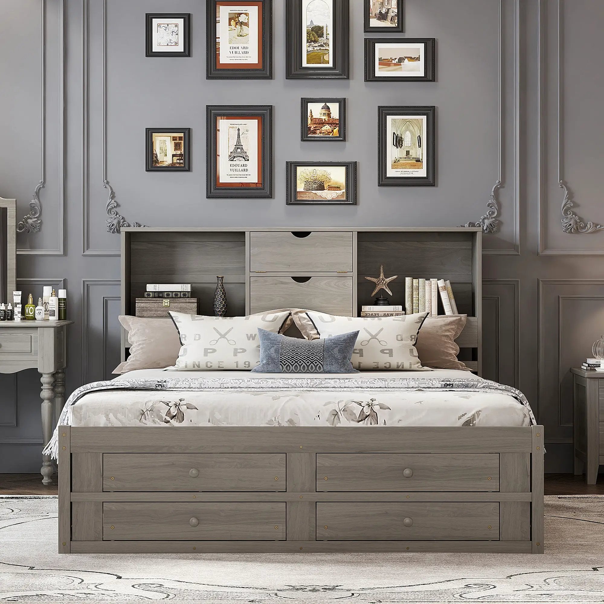 Platform Bed With Storage Headboard And 8 Drawers by Unique Piece Furniture