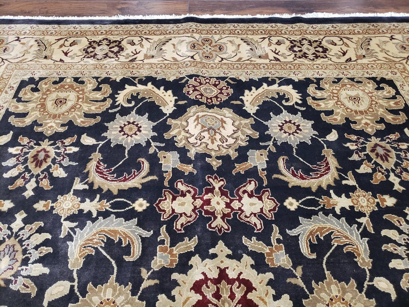 Indo Mahal Rug 8x12, Indian Sultanabad Handmade Area Rug, Vintage Hand-Knotted Wool Black Floral Traditional Oriental Dinning Room Rug by Jewel Rugs