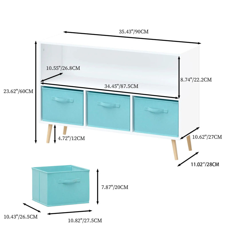 Bookcase With Collapsible Drawers, Book Display Storage Cabinet Organizer - White / Blue by HouseOfZazla
