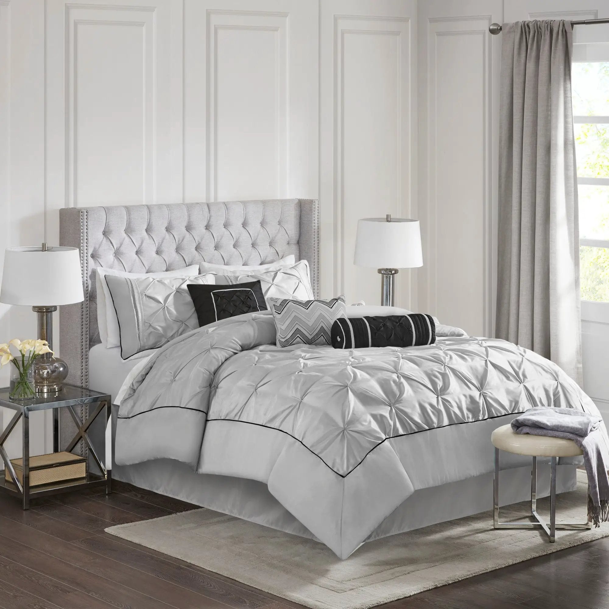 7-Piece King 100% Polyester Pieced Pleated Tufted Comforter Set by HouseOfZazla