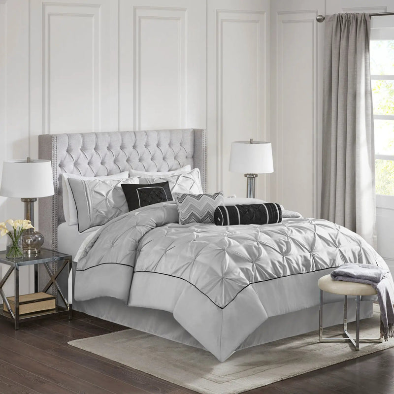 7-Piece King 100% Polyester Pieced Pleated Tufted Comforter Set by HouseOfZazla