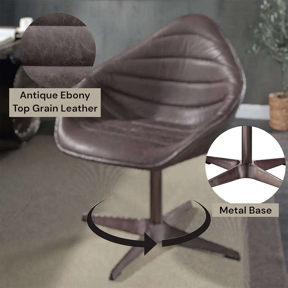 Pipino - Accent Chair With Swivel - Antique Ebony Top Grain Leather by Unique Piece Furniture