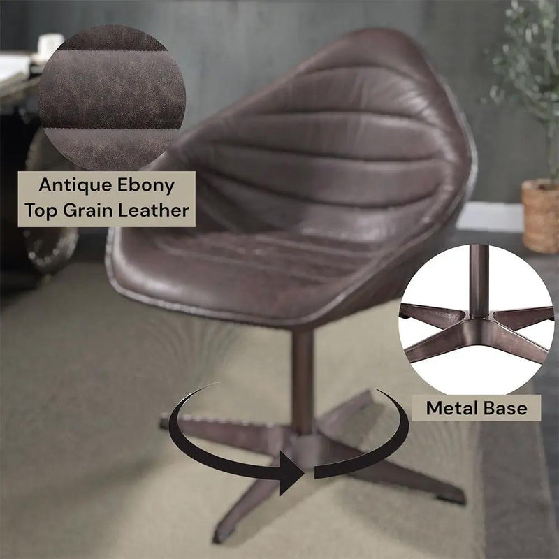 Pipino - Accent Chair With Swivel - Antique Ebony Top Grain Leather by Unique Piece Furniture