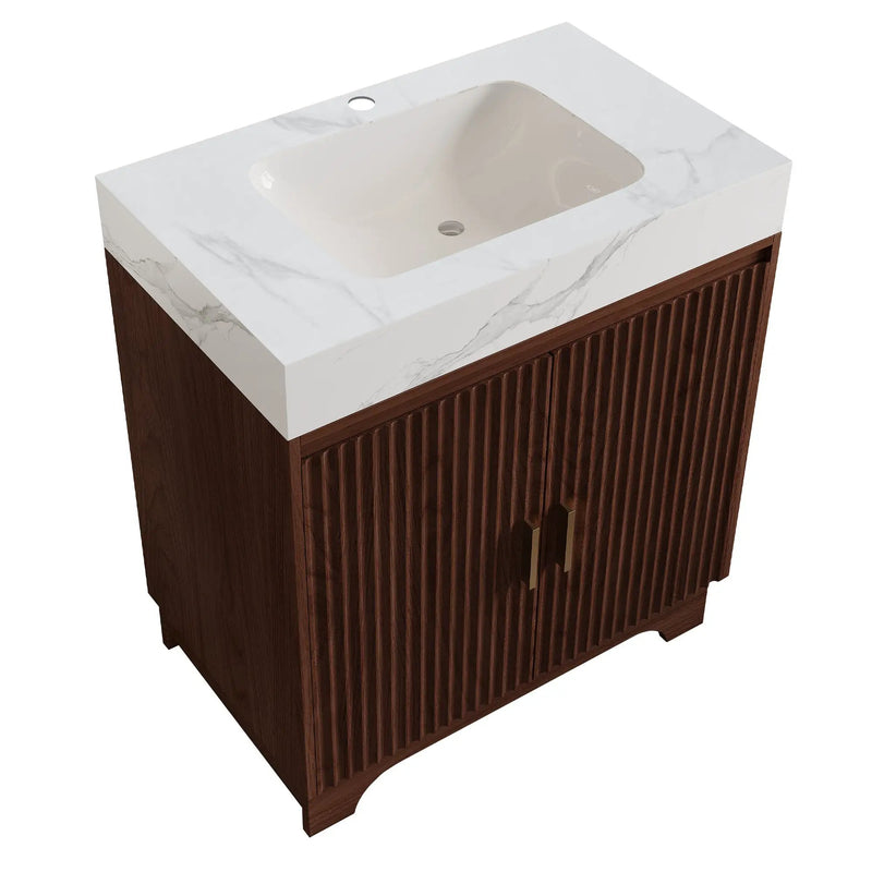 30" Freestanding Sintered Stone Countertop Bathroom Vanity with Ceramic Sink by HouseOfZazla