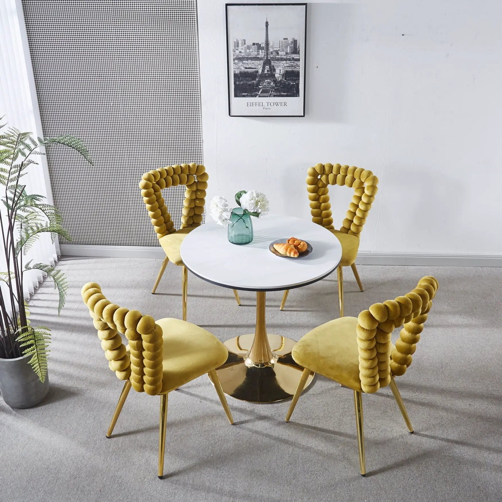 Modern Chair With Iron Tube Legs, Soft Cushions And Comfortable Backrest, Suitable For Dining Room, Living Room, Cafe, Hairball Back by Unique Piece Furniture