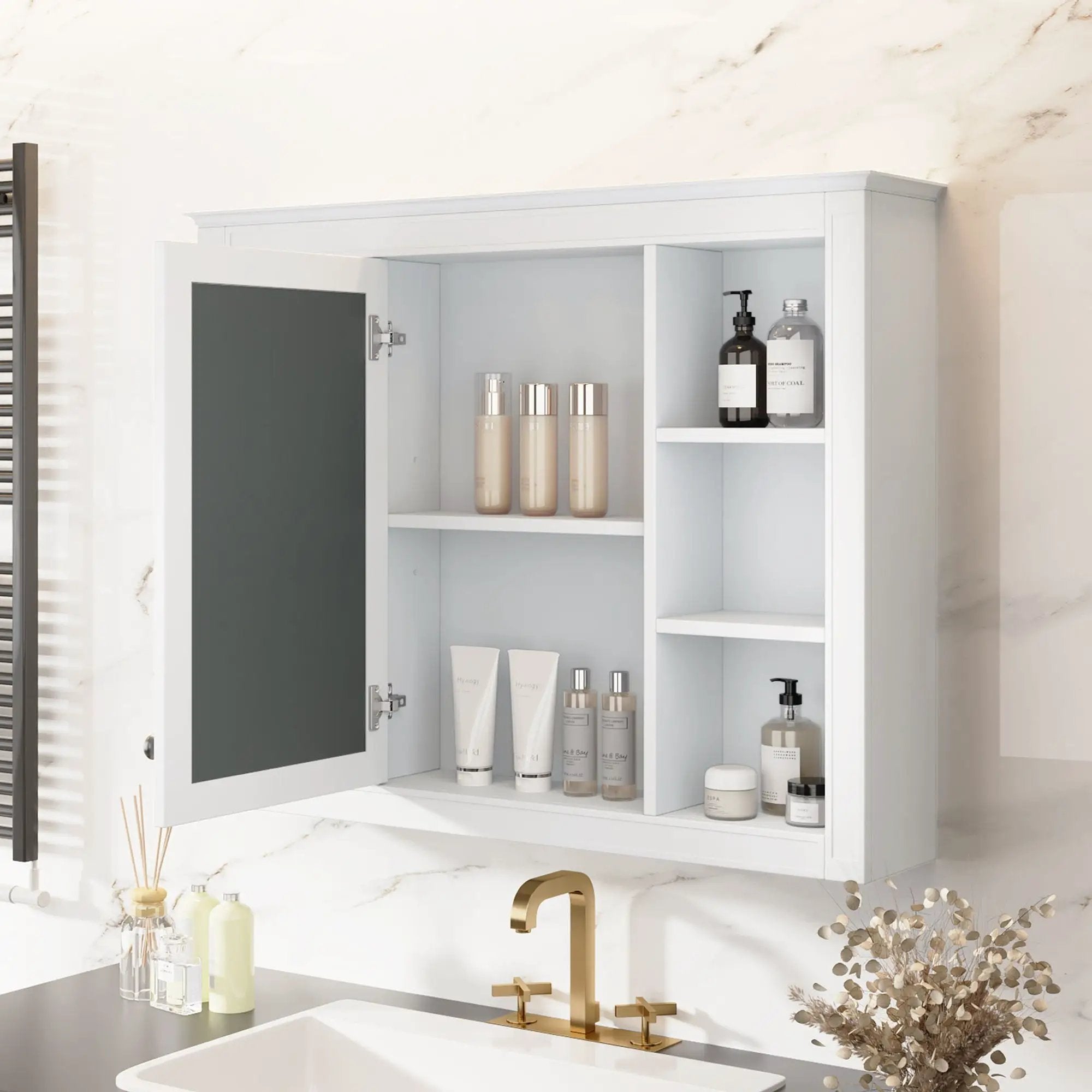 Wall Mounted Medicine Cabinet With Mirror, Storage Cabinet Featuring 6 Open Shelves And Adjustable Interior by Unique Piece Furniture