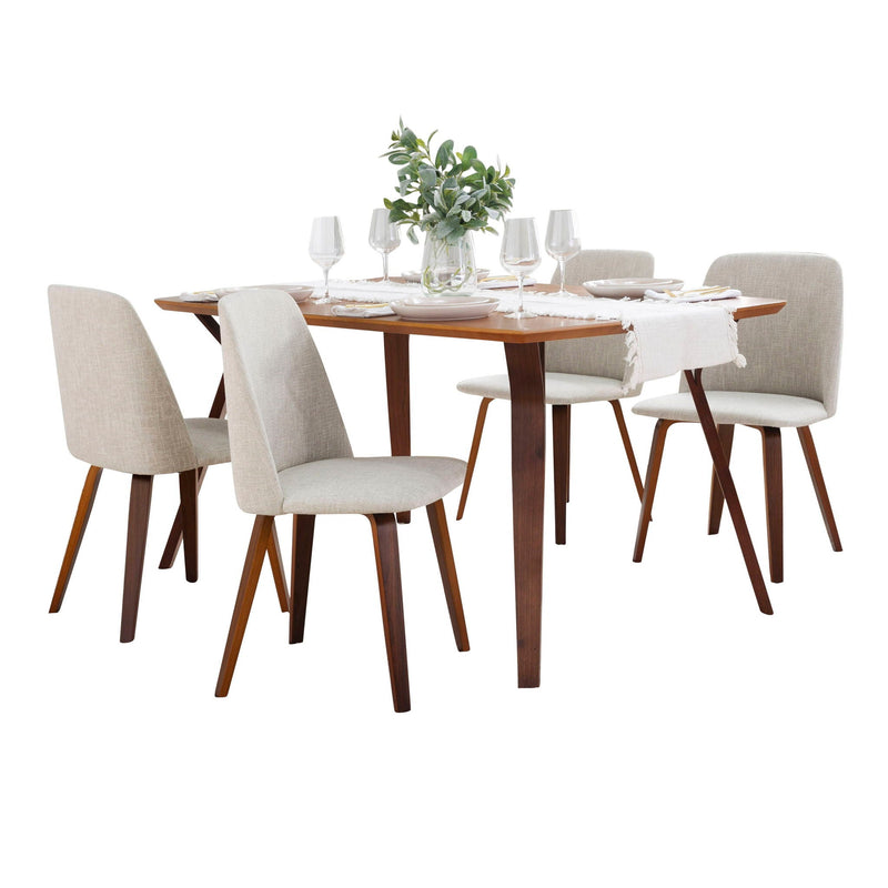 Folia Toriano - 5 Piece Mid-Century Modern Dining Set - Walnut / Beige by HouseOfZazla