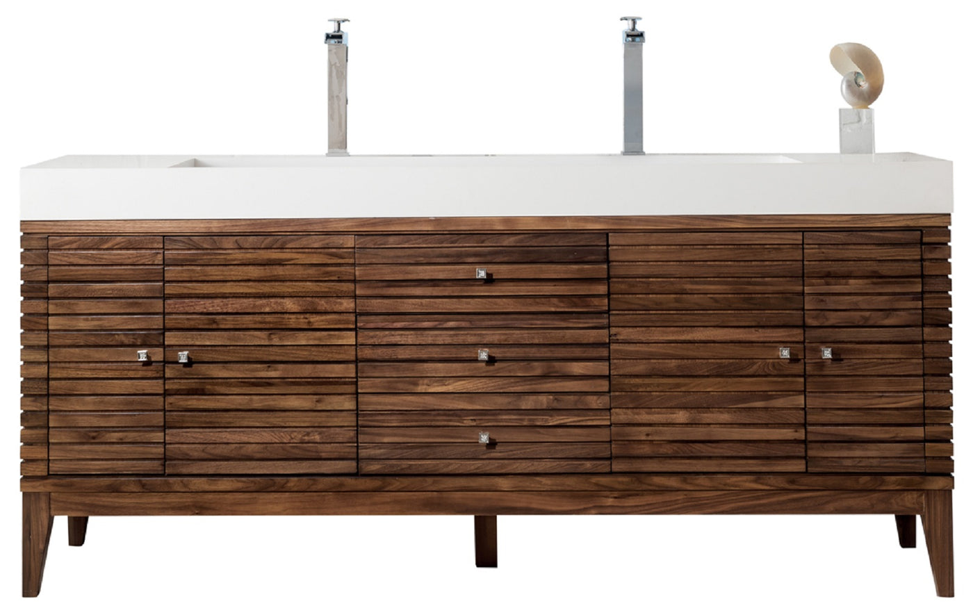 James Martin Linear 72" Double Bathroom Vanity, Mid-Century Walnut, cabinet without a countertop