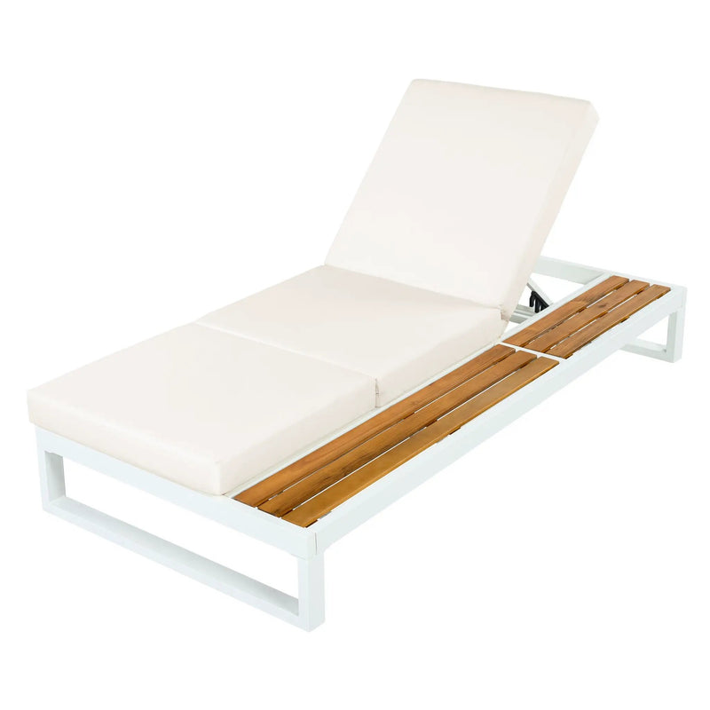 White Iron & Teak Finish Chaise Lounge Set by HouseOfZazla