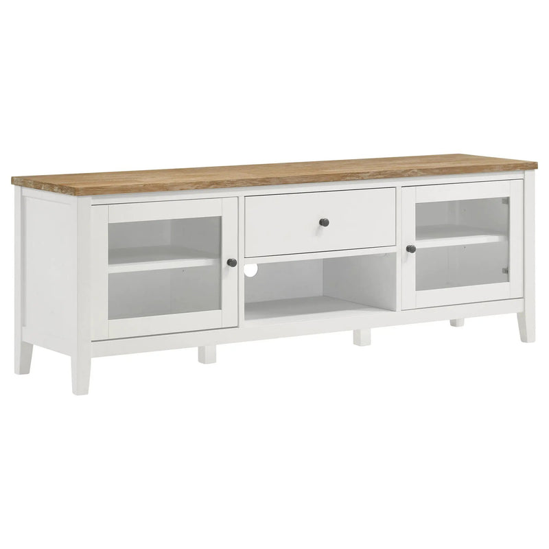 Hollis 2-door Wood 67-inch TV Stand with Drawer Brown and White by Unique Piece Furniture