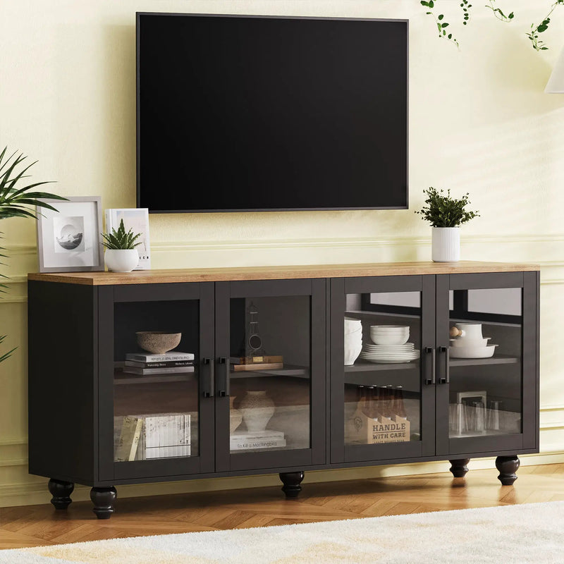 ON-TREND Farmhouse TV Stand with Tempered Glass Doors by HouseOfZazla