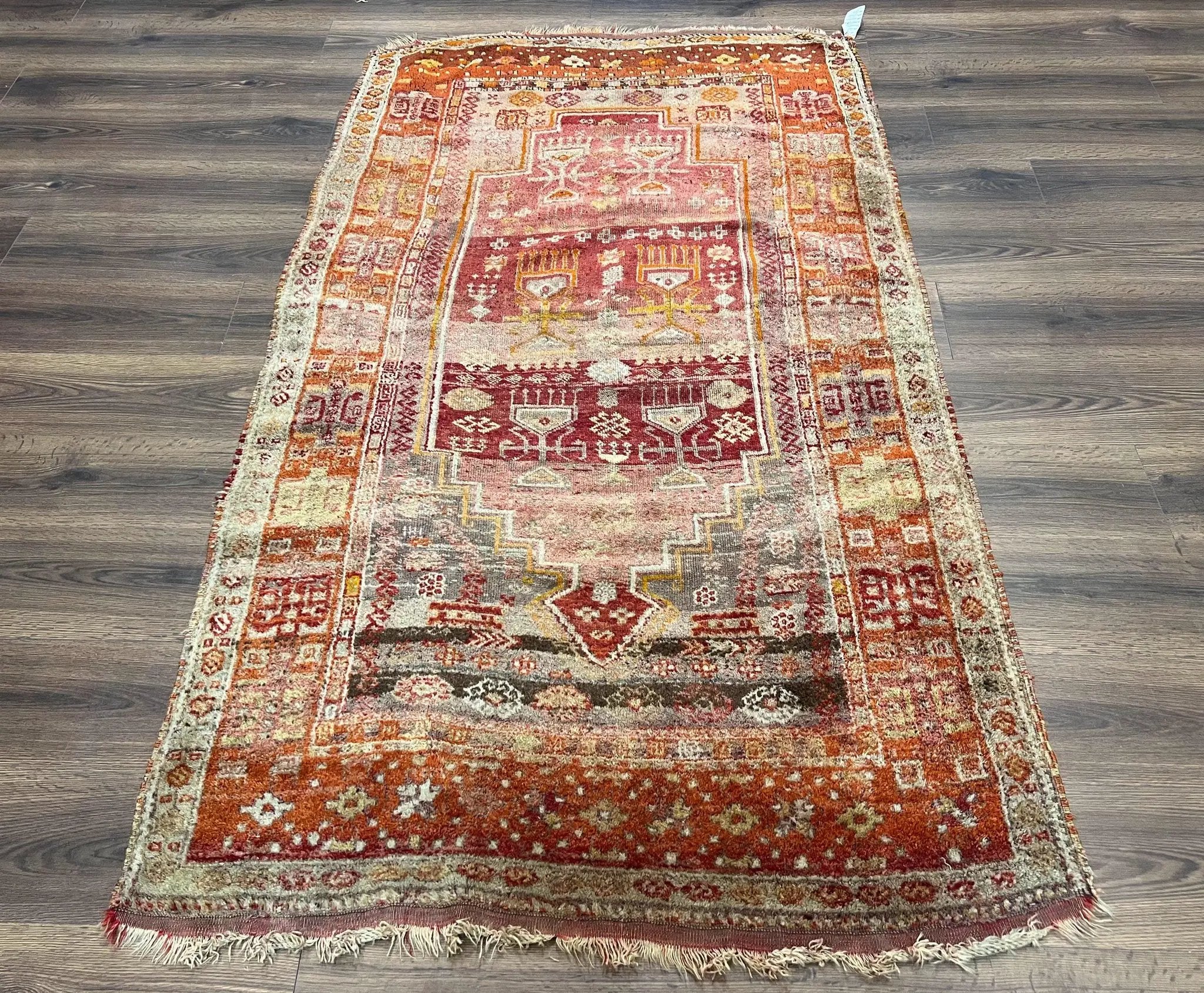Antique Turkish Melas Rug 4x7, Tribal Geometric Unique Collectible Hand Knotted Wool Oriental Carpet, Rare 1920s Rug, Burnt Orange Red by Jewel Rugs