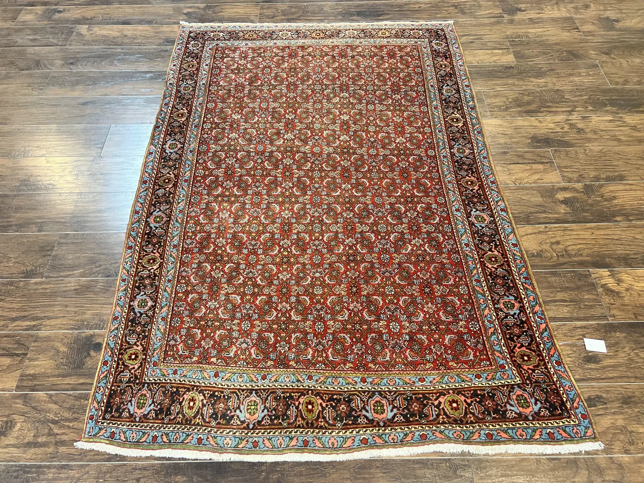 Antique Persian Bidjar Rug 5x7, Repeated Allover Herati Pattern, Red, Handmade Wool Carpet by Jewel Rugs