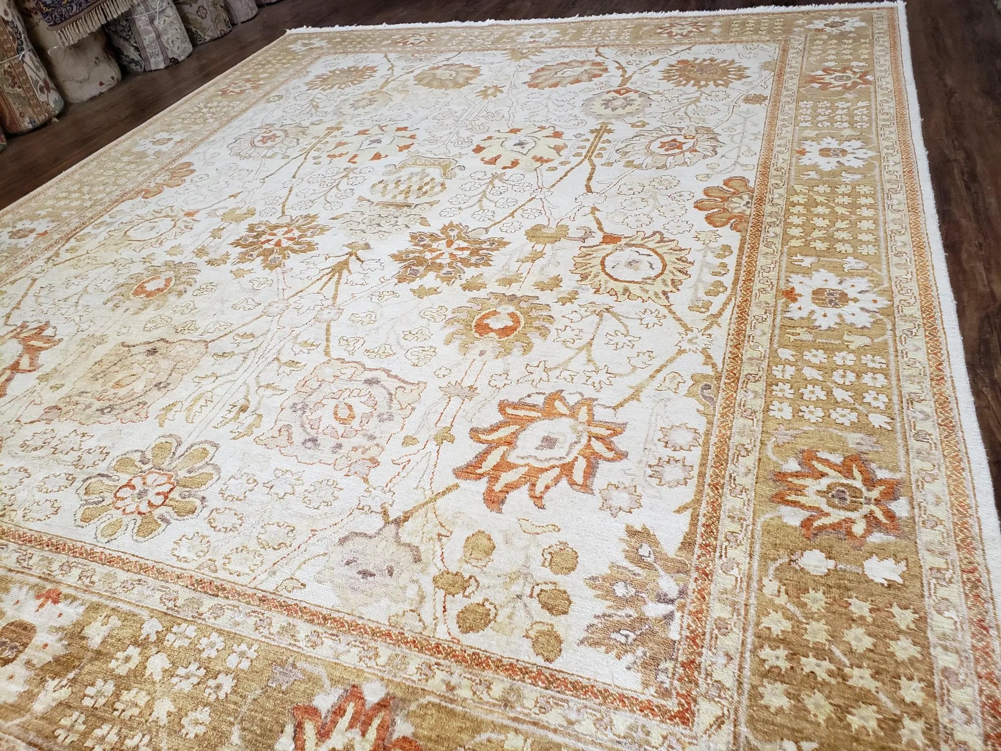 8x10 Oushak Rug, Pakistani Peshawar Wool Carpet, Beige Tan by Jewel Rugs