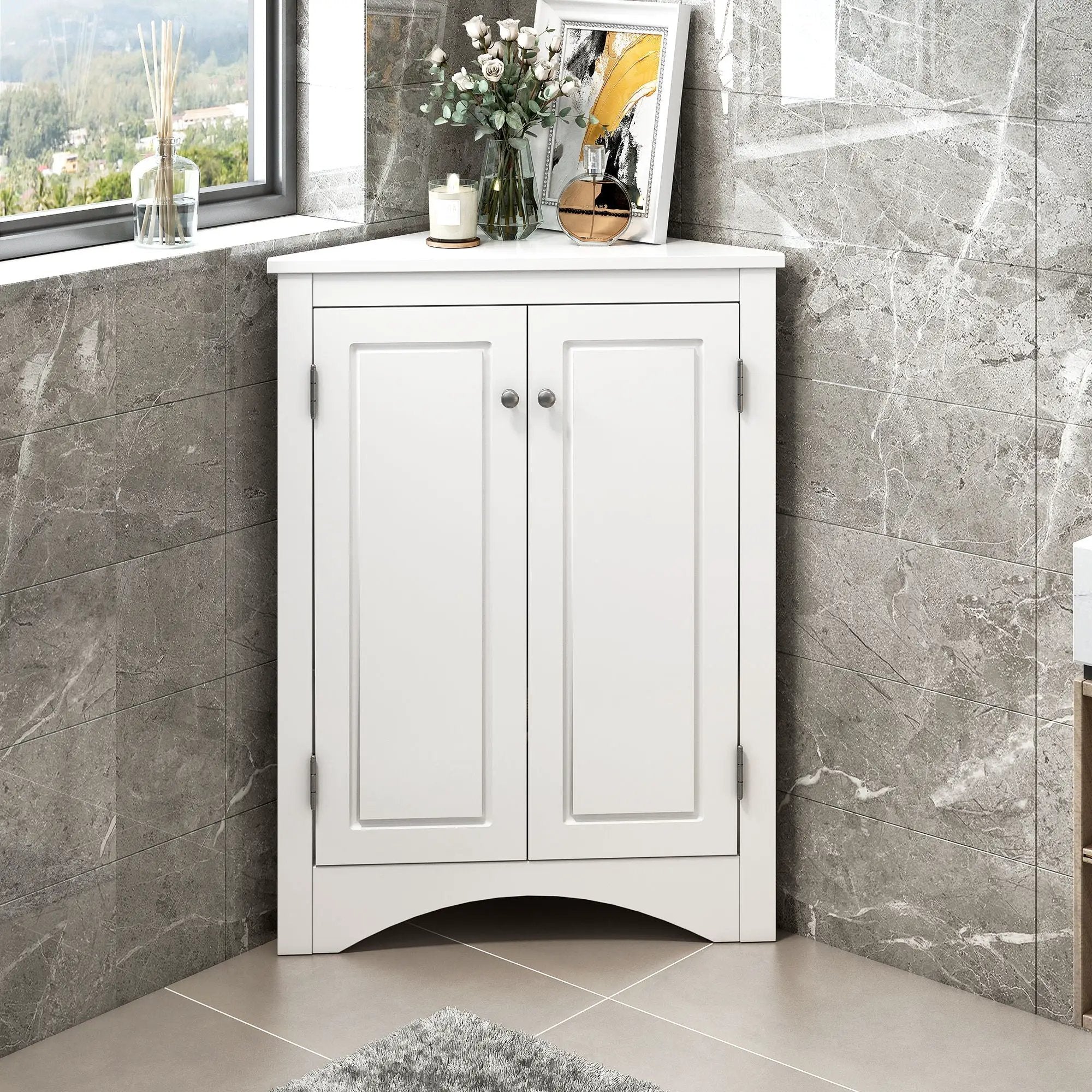Triangle Bathroom Storage Cabinet With Adjustable Shelves, Freestanding Floor Cabinet For Home Kitchen by Unique Piece Furniture