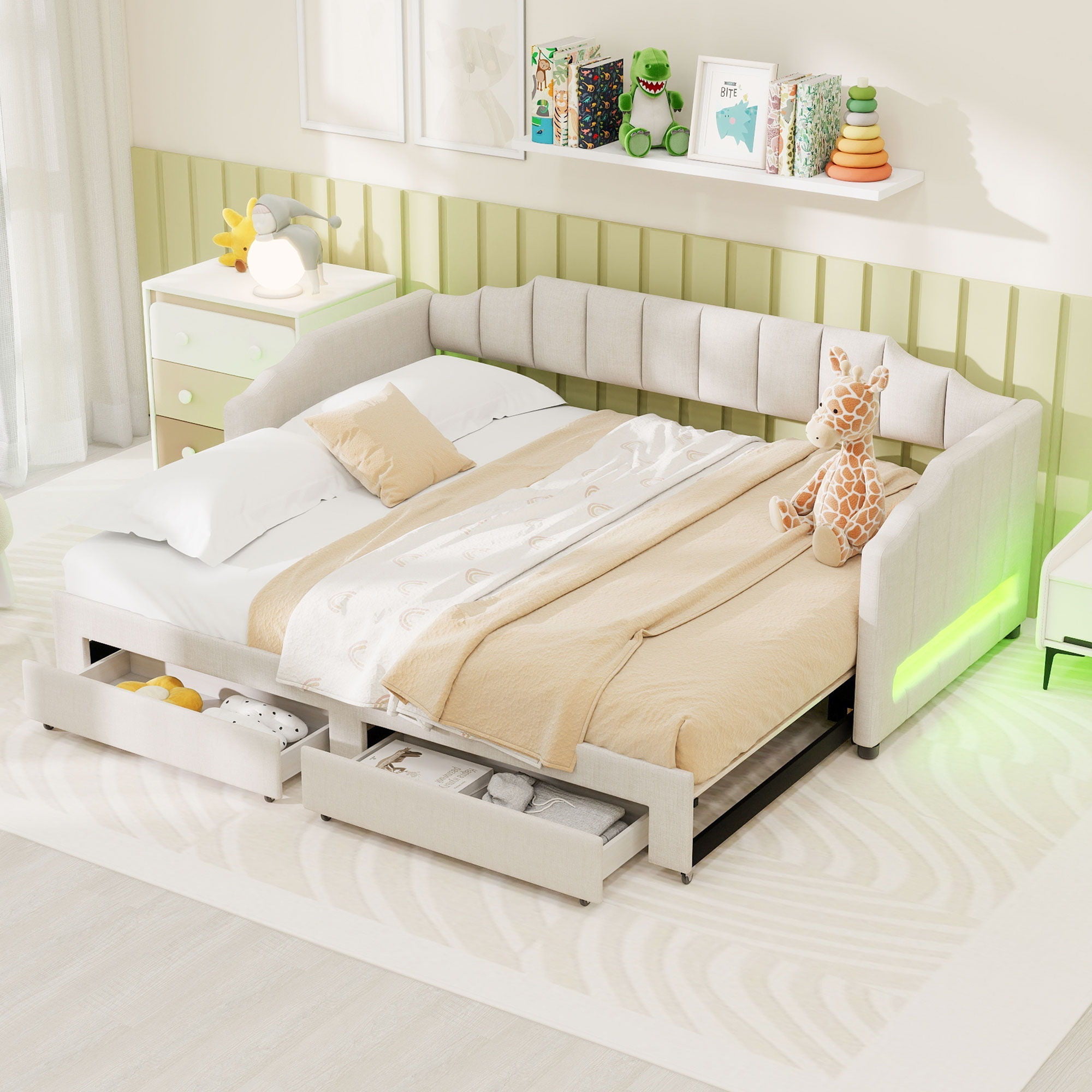 Extendable Daybed With LED Light And 2 Storage Drawers by HouseOfZazla
