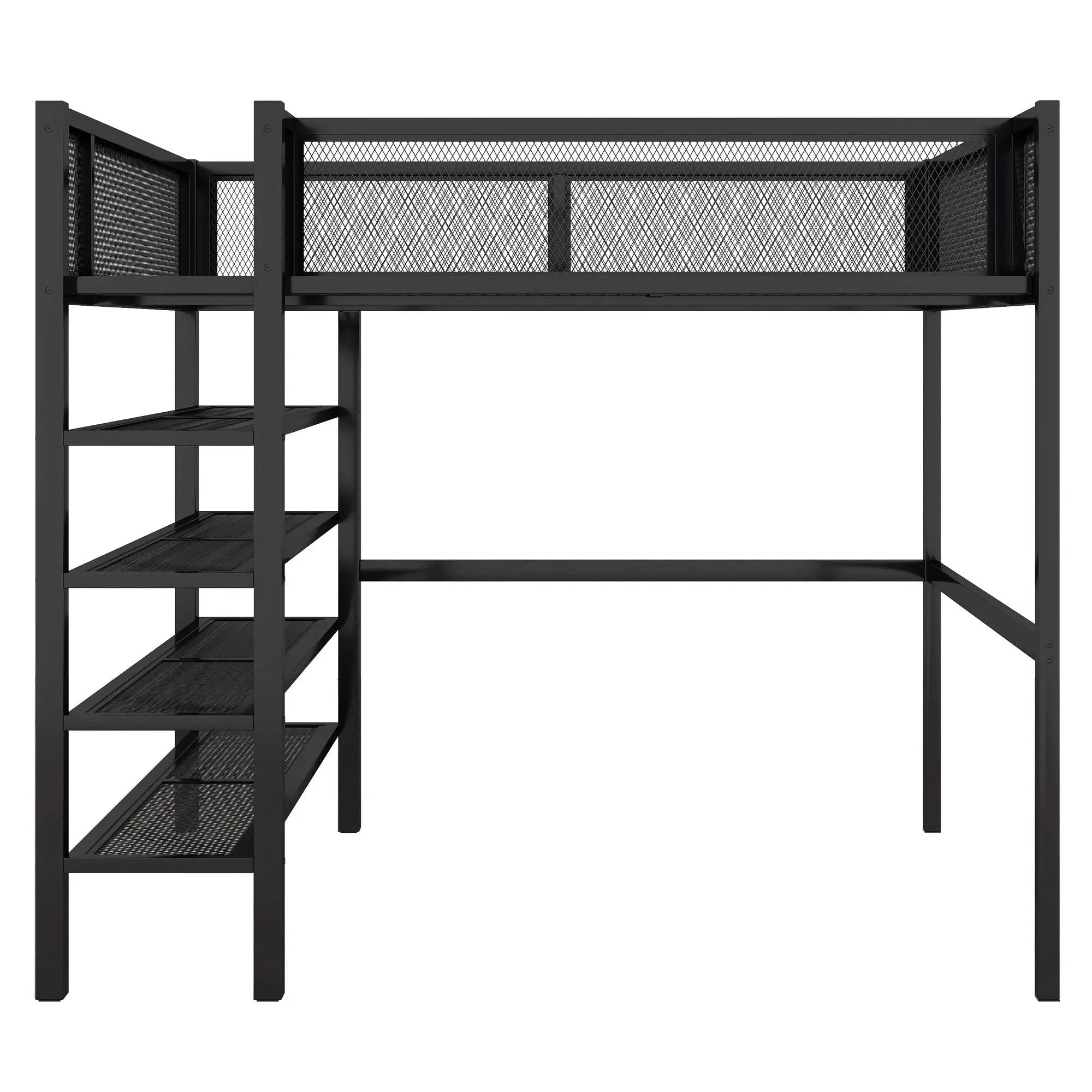 Loft Bed With 4 Tier Shelves And Storage by Unique Piece Furniture