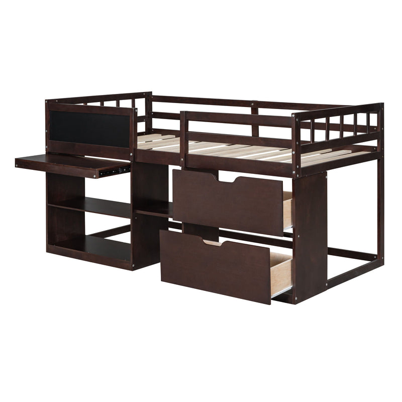 Low Loft Bed With Rolling Desk, Shelf And Drawers by HouseOfZazla