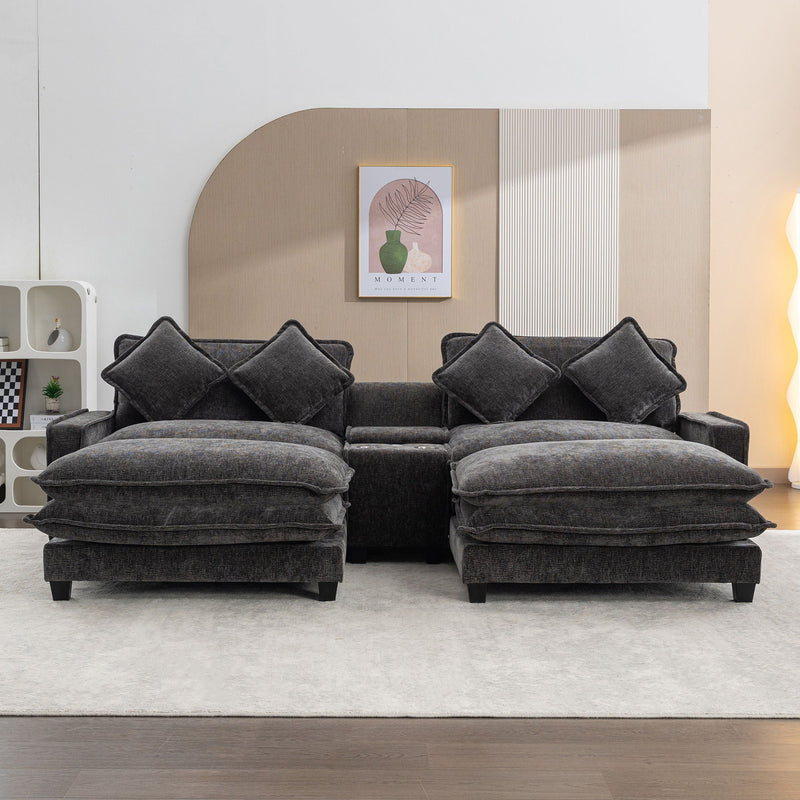 Modern Sectional Sofa With Removable Ottomans, USB Ports by HouseOfZazla